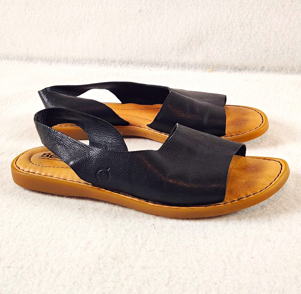 Børn Women’s Black Leather Slingback Slip-On Sandals Size 7 M